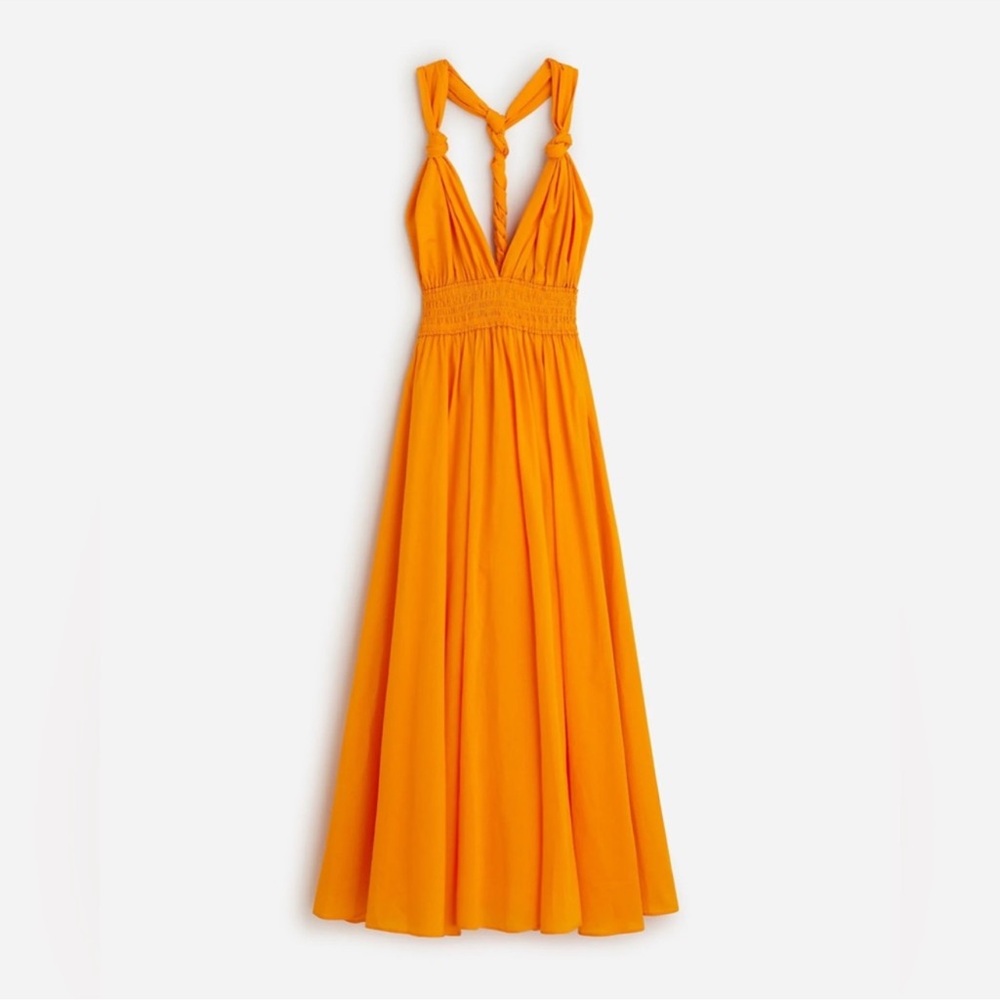 NWT JCrew Twist-back smocked-waist beach dress szL 💯 cotton